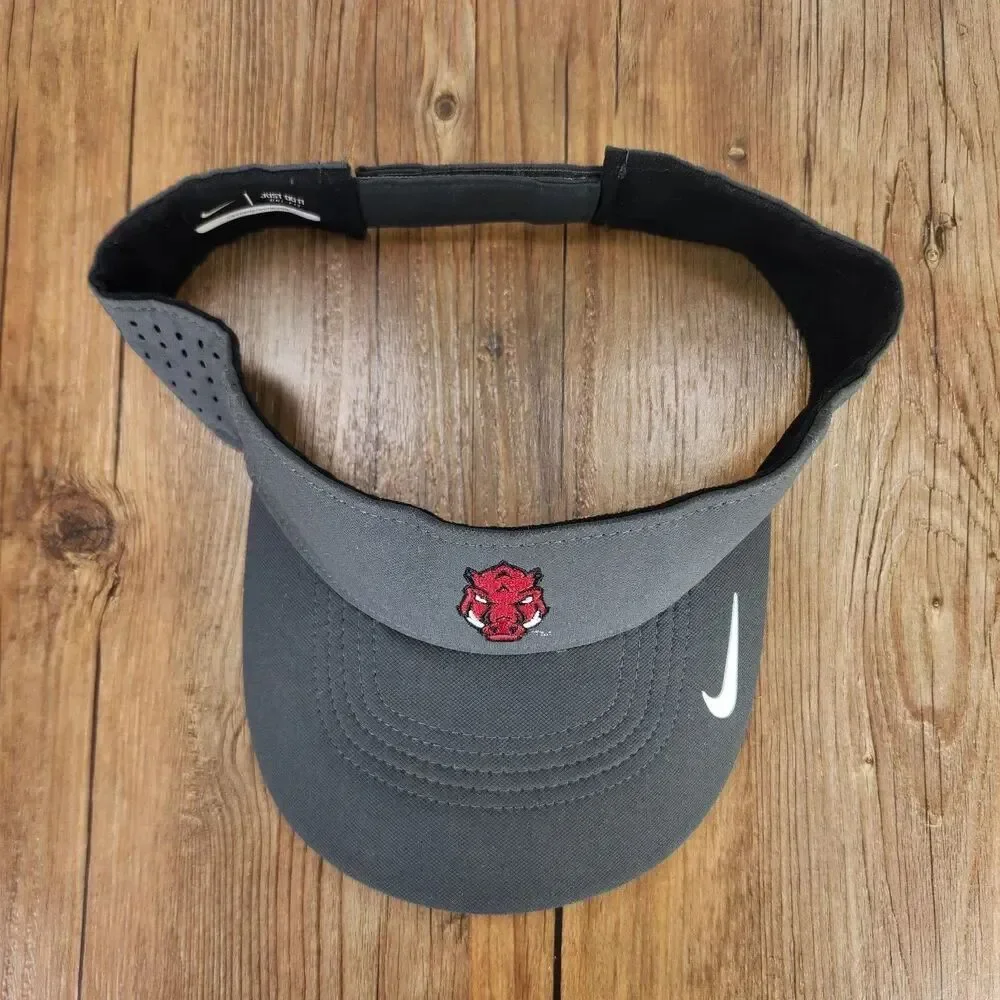Nike Dri-Fit Arkansas Razorbacks Visor Gray Red Strapback Golf Tennis College